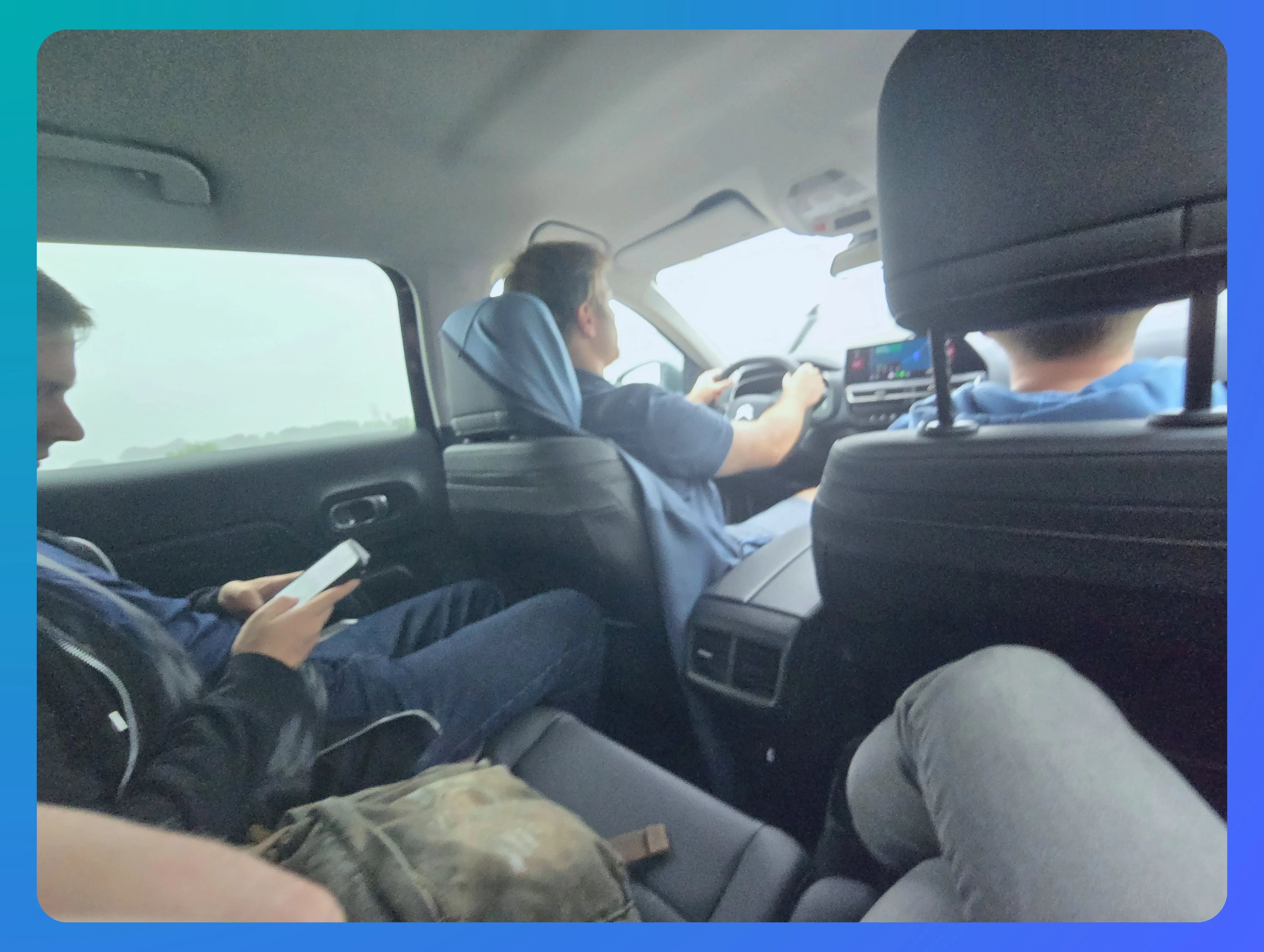 An old photo took inside the car during the Bavaria trip
